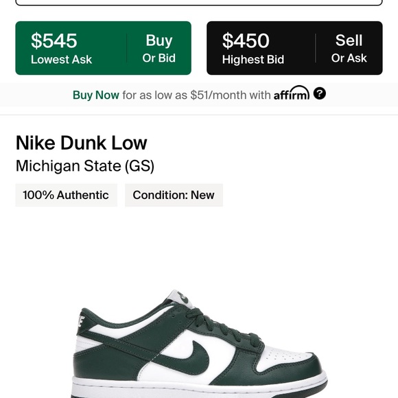 Nike dunk low ‘Michigan state’ BRAND NEW CONDITION